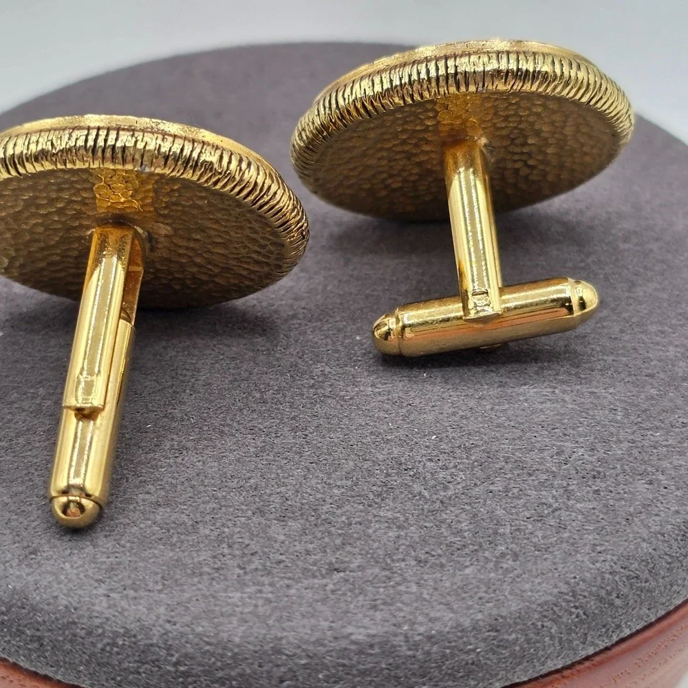 DANTE Cameo Cufflinks Boat Scene Roman Ship Oval Gold Tone Mens Formal Nautical